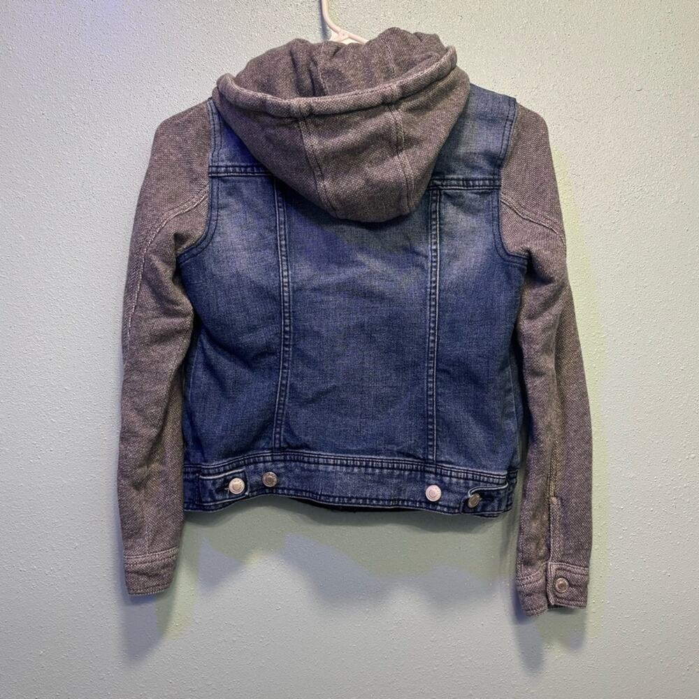 Old Navy Juniors Blue Denim Hooded Jacket with Gray Sleeves Size Small - Picture 5 of 7